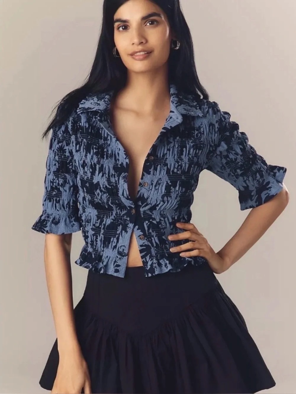 Anthropologie Maeve Navy Blue Crop Top XS